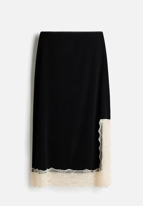 H&M - Lace-trimmed skirt - black/cream