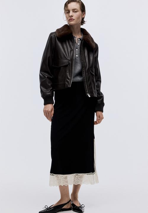 H&M - Lace-trimmed skirt - black/cream