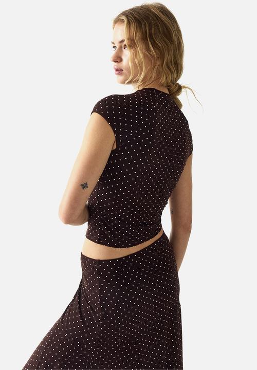 H&M - Cap-sleeved jersey top - dark brown/spotted