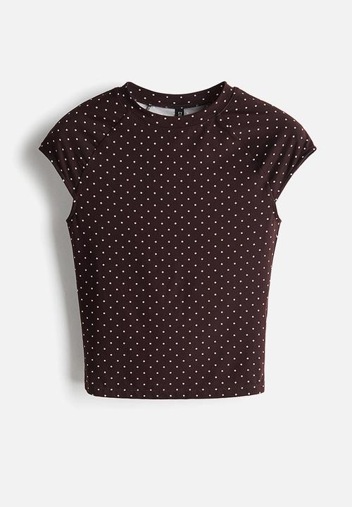 H&M - Cap-sleeved jersey top - dark brown/spotted
