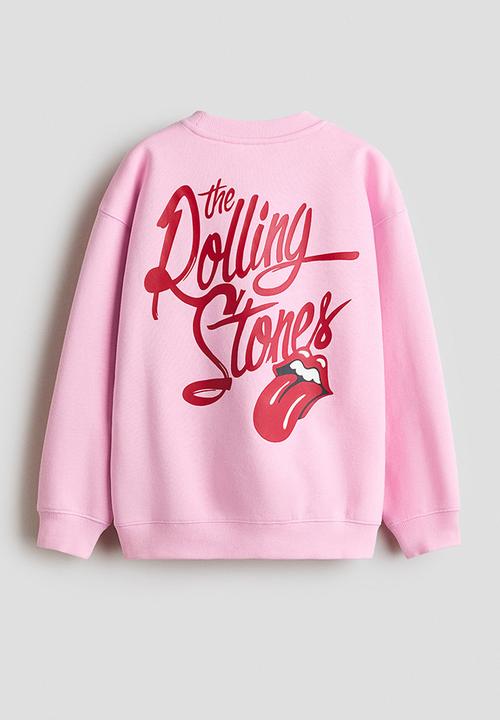 H&M - Oversized brushed-inside sweatshirt - light pink/the rolling stones