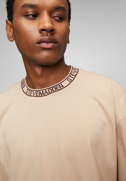 Steve Madden - Landon Logo Trimmed T-Shirt - Neutral/ Choc