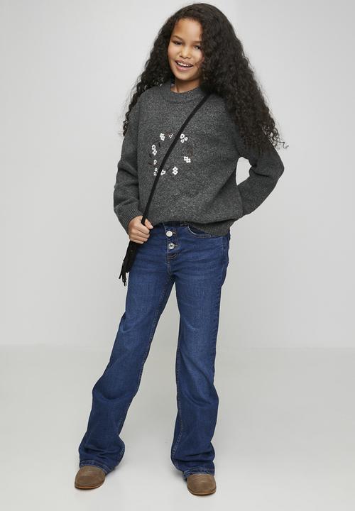 Pop Candy - Knit floral embroidered jumper - dark grey