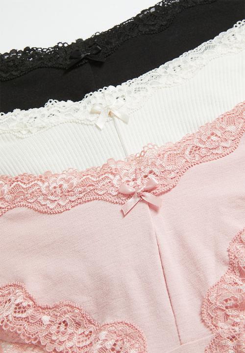 H&M - 3 Pack cotton and lace hipster briefs - light pink/black