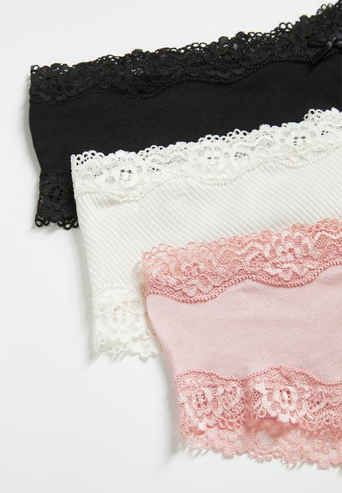 H&M - 3 Pack cotton and lace hipster briefs - light pink/black