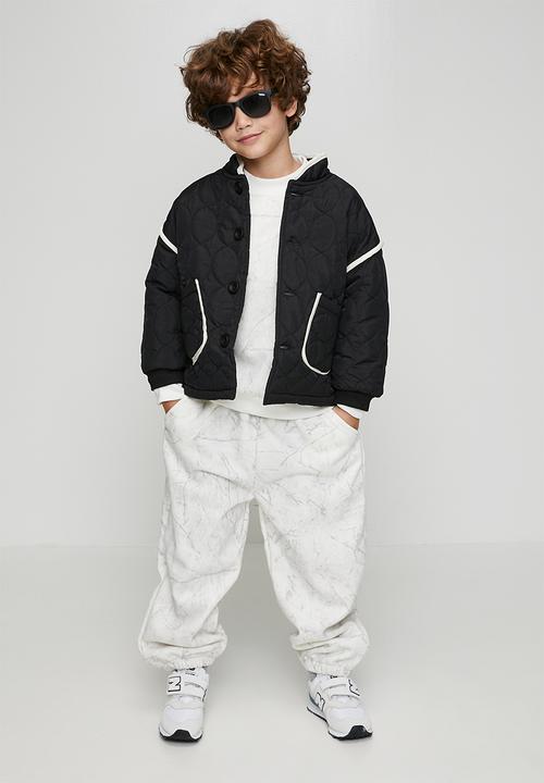 Pop Candy - Onion quilted mandarin collar jacket - black/ivory