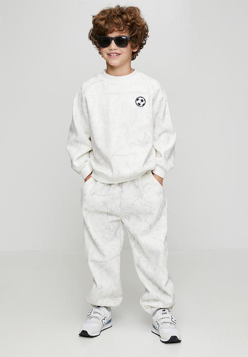 Pop Candy - Marble printed sweatshirt & joggers - white