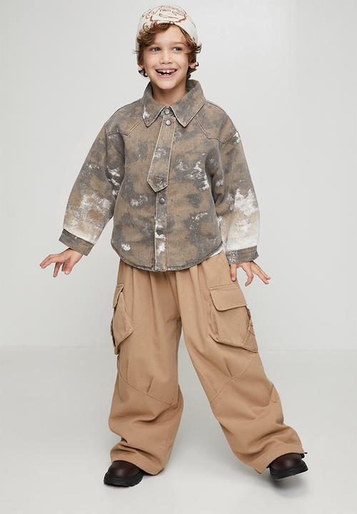 Pop Candy - Tie-dye printed denim overshirt - brown/grey/white