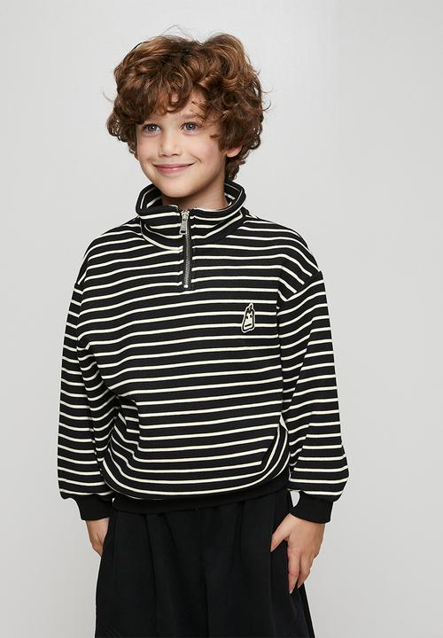 Pop Candy - Knit zip-up sweatshirt - black/cream stripe