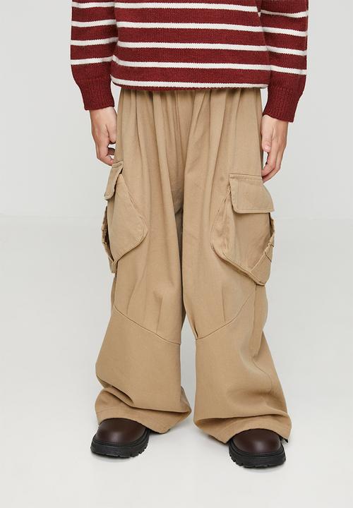 Pop Candy - Drawstring hem cargo pants with large side pockets - light khaki