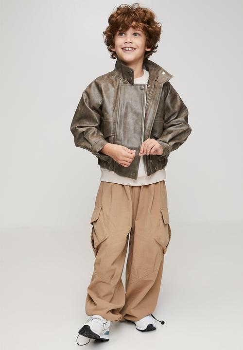 Pop Candy - PU funnel neck jacket - mocha