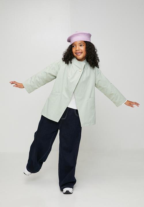 Pop Candy - Funnel collar batwing jacket - light sage