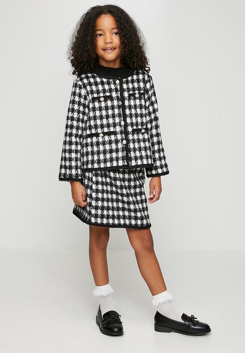Pop Candy - Houndstooth printed wool-blend jacket and skirt - black