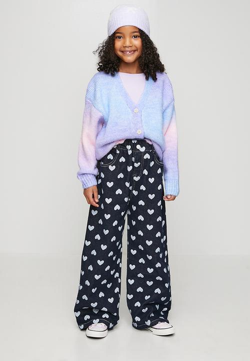 Pop Candy - Heart printed wide leg jeans - navy