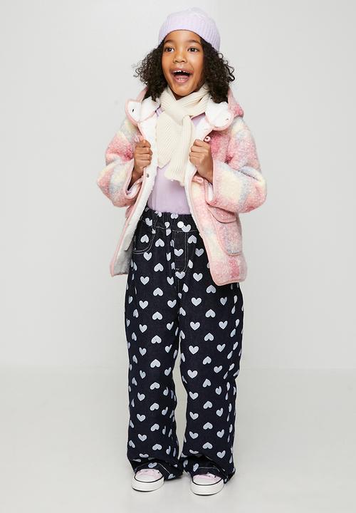 Pop Candy - Tartan check boucle jacket with faux fur lining - pink