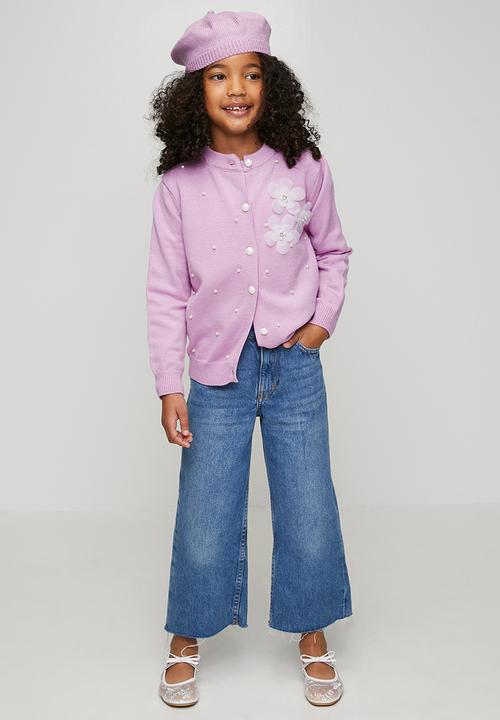 Pop Candy - Pearl and flower embellished cardigan - light purple