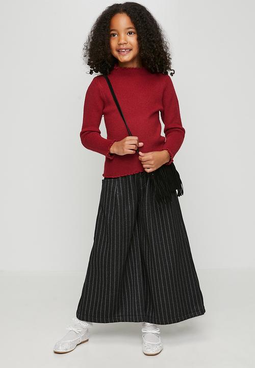 Pop Candy - Ribbed lettuce hem long sleeved top - ruby red