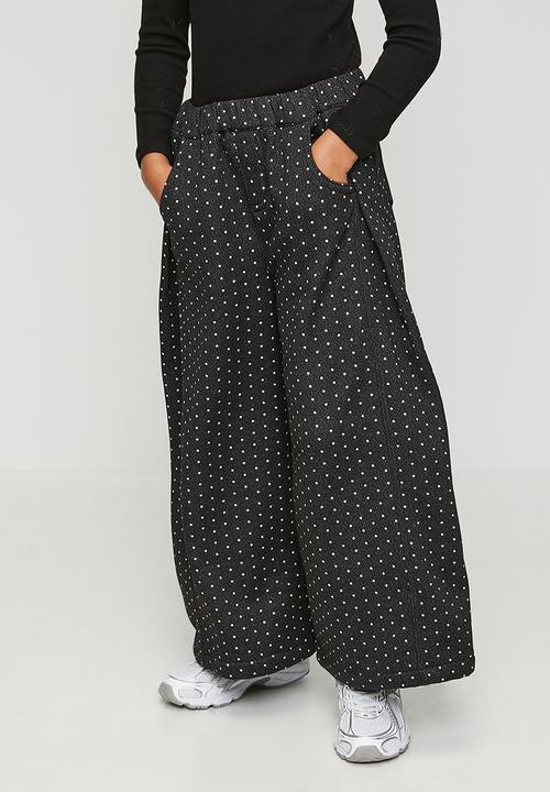 Pop Candy - Polka printed wide leg pants - black