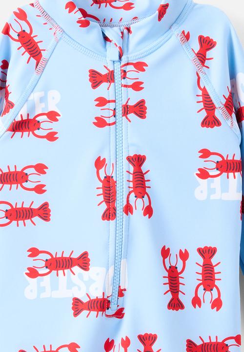 Cotton On - Cameron Long Sleeve Swimsuit - Dawn Blue/Lobster