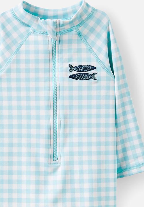 Cotton On - Cameron Long Sleeve Swimsuit - Blue Aura/Gingham Sardinas