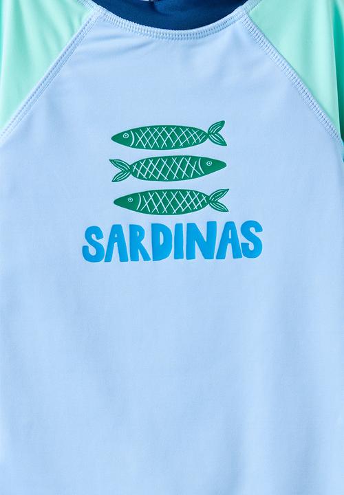 Cotton On - Cameron Long Sleeve Swimsuit - Dawn Blue/Sardinas