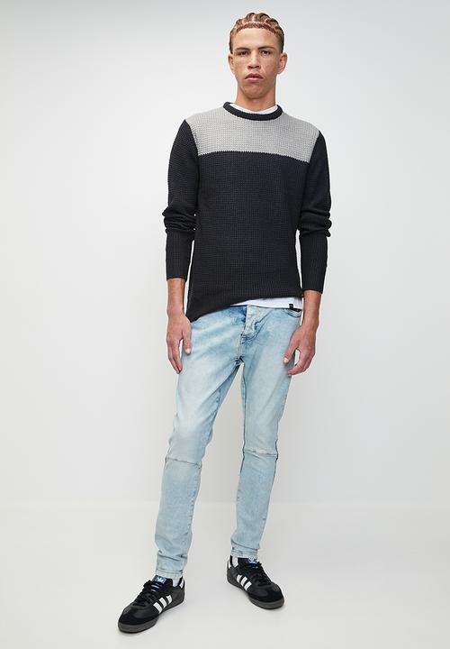 Brave Soul - Crew Neck Jumper - Silver Grey Marl/Midnight Navy
