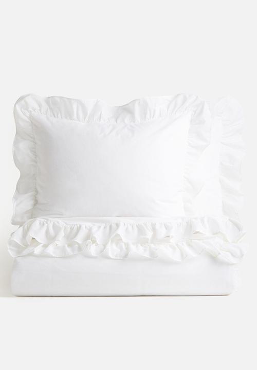 H&M - Flounced double/king duvet cover set - white