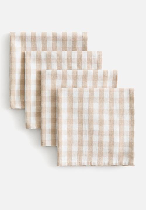 H&M - 4-pack cotton napkins - beige/gingham check