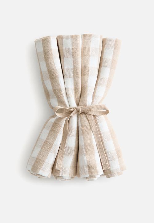 H&M - 4-pack cotton napkins - beige/gingham check