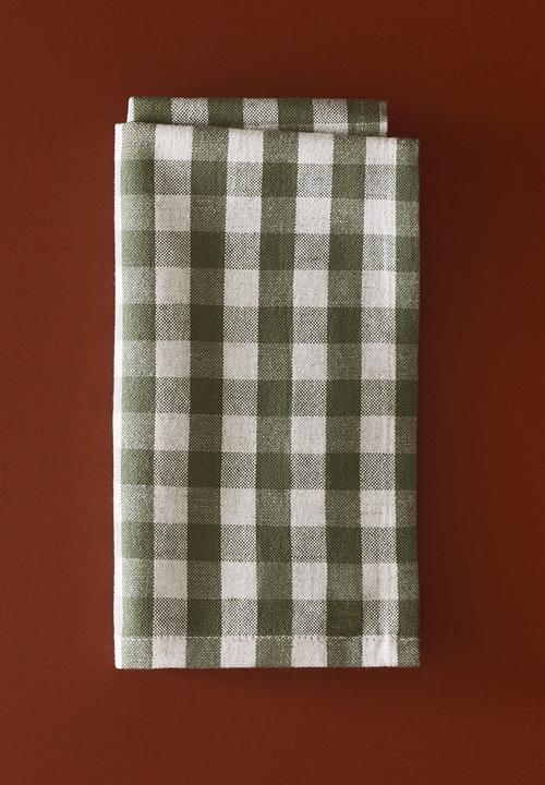 4-pack cotton napkins - green/gingham check