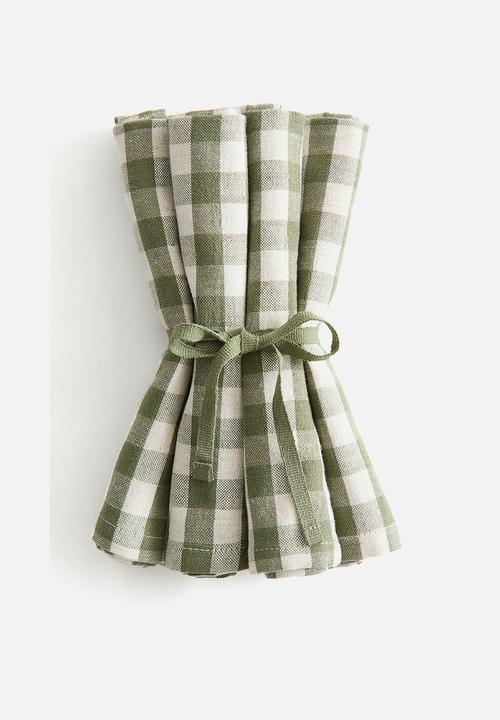 H&M - 4-pack cotton napkins - green/gingham check