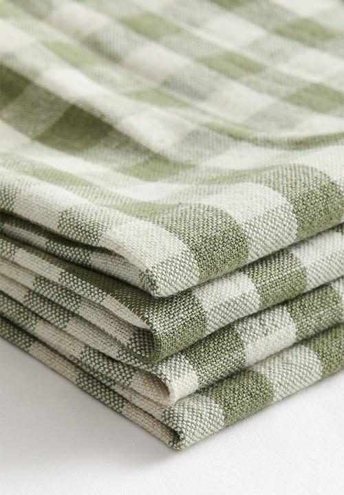 H&M - 4-pack cotton napkins - green/gingham check