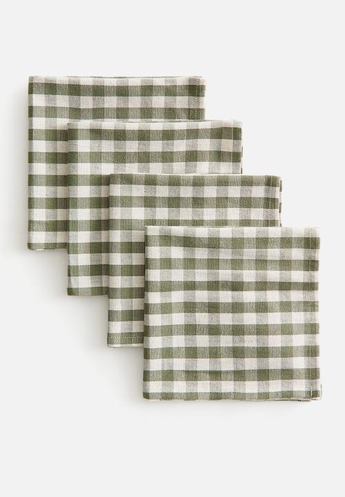 H&M - 4-pack cotton napkins - green/gingham check