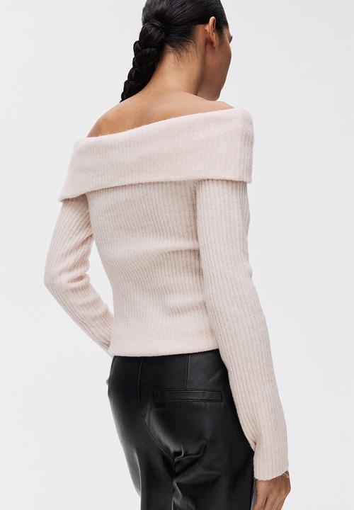 H&M - Rib-knit off-the-shoulder top - pale pink