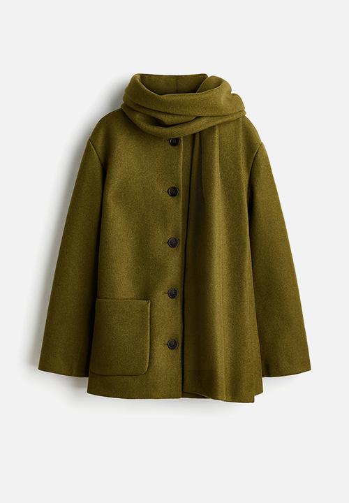 H&M - Scarf-detail coat - olive green