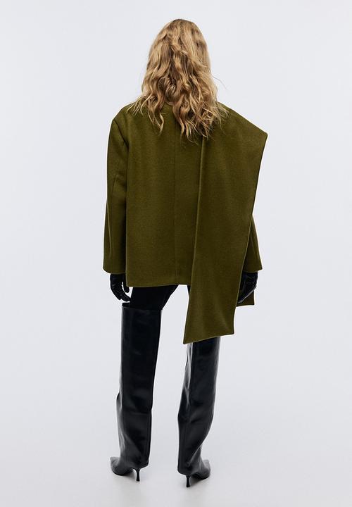 H&M - Scarf-detail coat - olive green