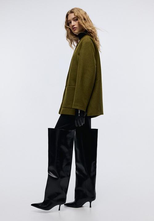 H&M - Scarf-detail coat - olive green