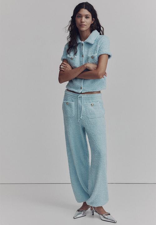 H&M - Short-sleeved teddy cardigan - light turquoise