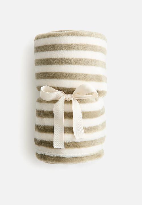 H&M - Striped fleece blanket - khaki green/striped