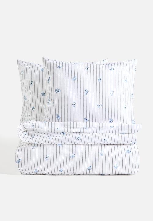 H&M - Cotton percale double/king duvet cover set - white/floral