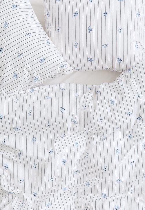 H&M - Cotton percale double/king duvet cover set - white/floral
