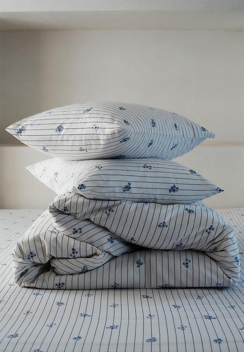 H&M - Cotton percale double/king duvet cover set - white/floral