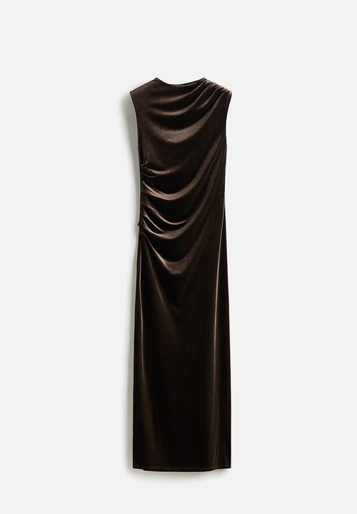 H&M - Sleeveless velour dress - dark brown