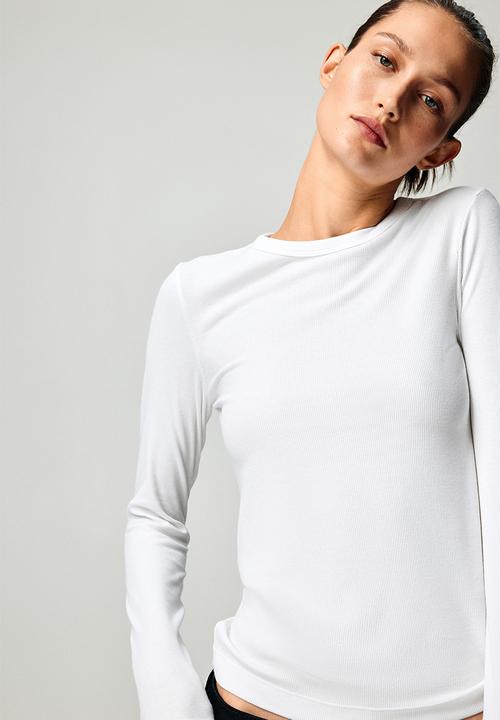 H&M - Ribbed cotton-blend top - white