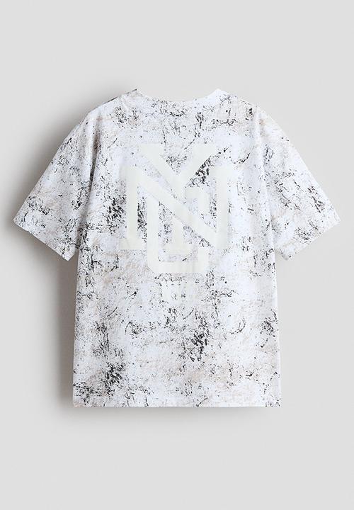 H&M - Loose-fit printed T-shirt - white/marbled
