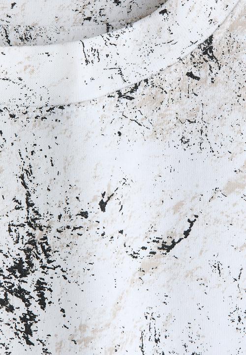 H&M - Loose-fit printed T-shirt - white/marbled