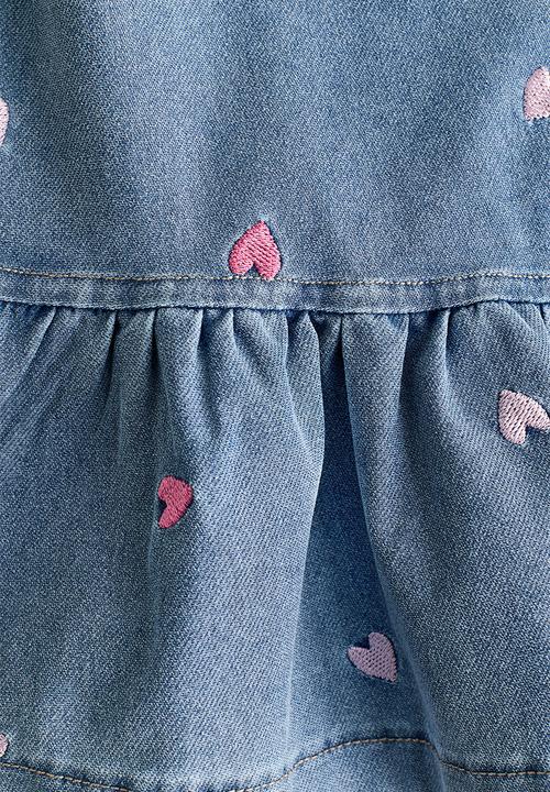 H&M - Embroidered denim-look dress - light denim blue/hearts