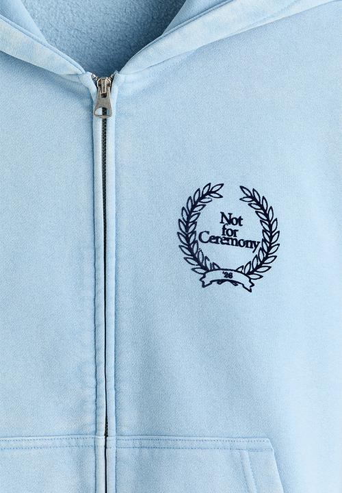 H&M - Loose fit boxy zip-through hoodie - light blue/not for ceremony