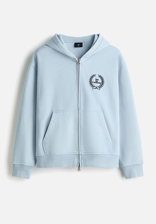 H&M - Loose fit boxy zip-through hoodie - light blue/not for ceremony