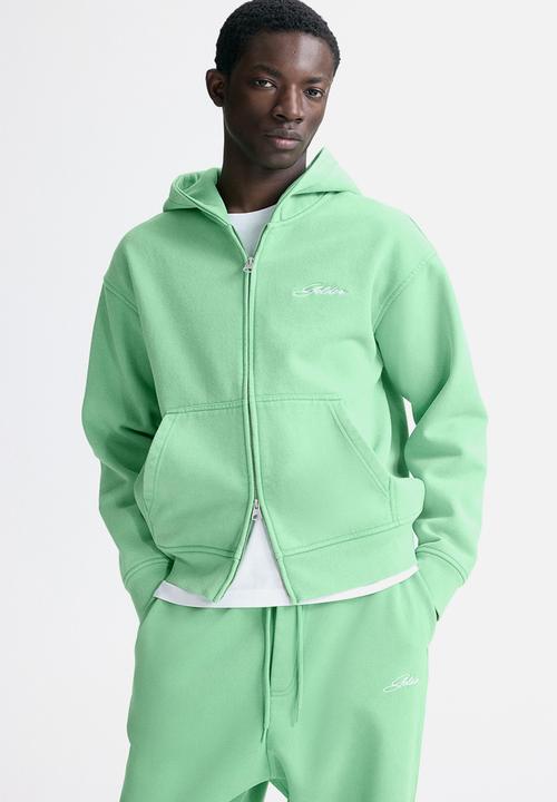 H&M - Loose fit boxy zip-through hoodie - bright green/golden